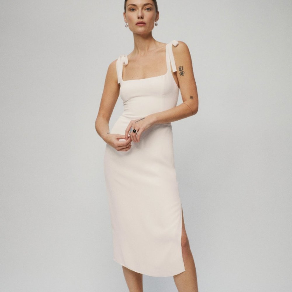 Reformation Besse Cream Midi Tie-Shoulder Dress